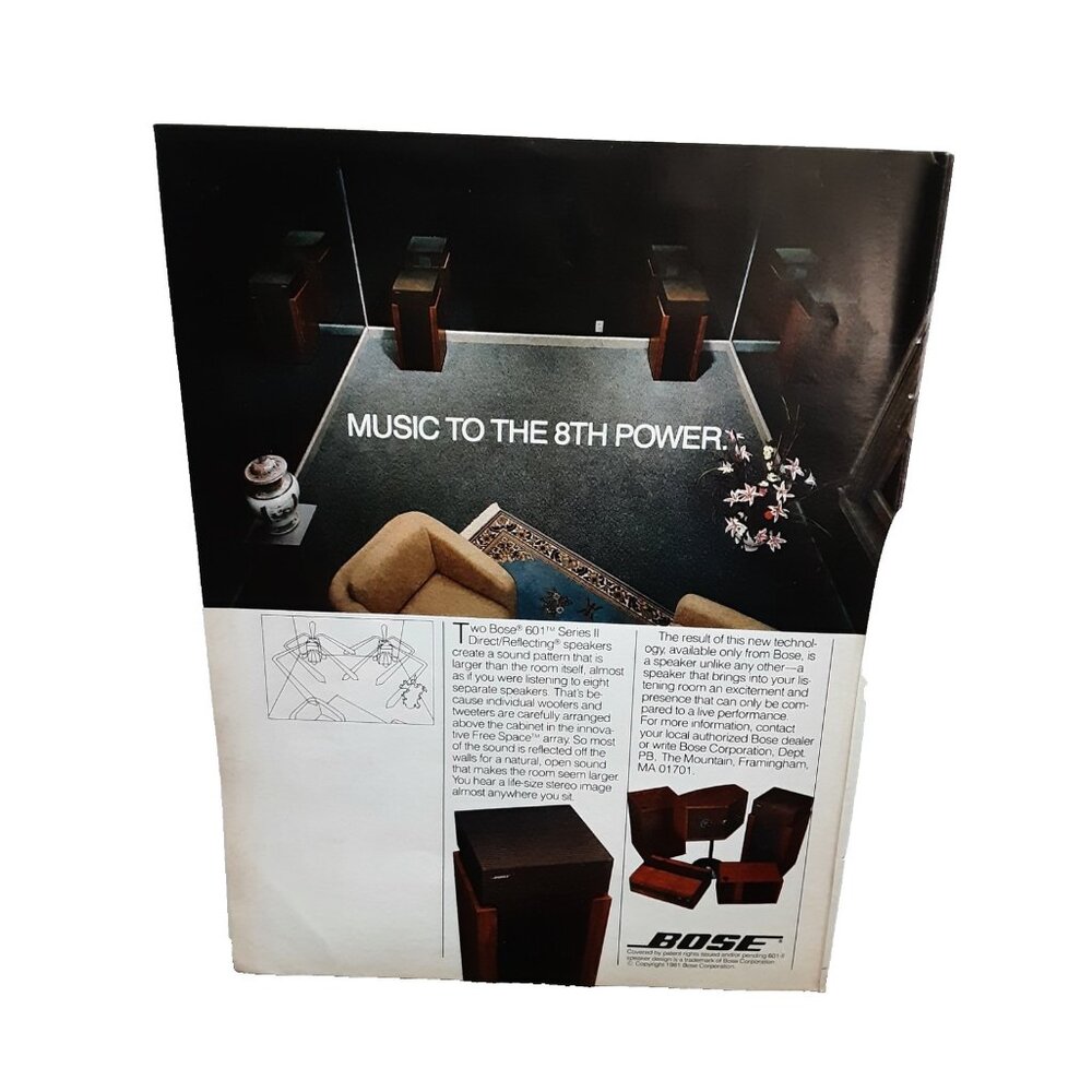 1981 Bose 601 Series II Speakers Ad Music to the 8th Power Print Vintage